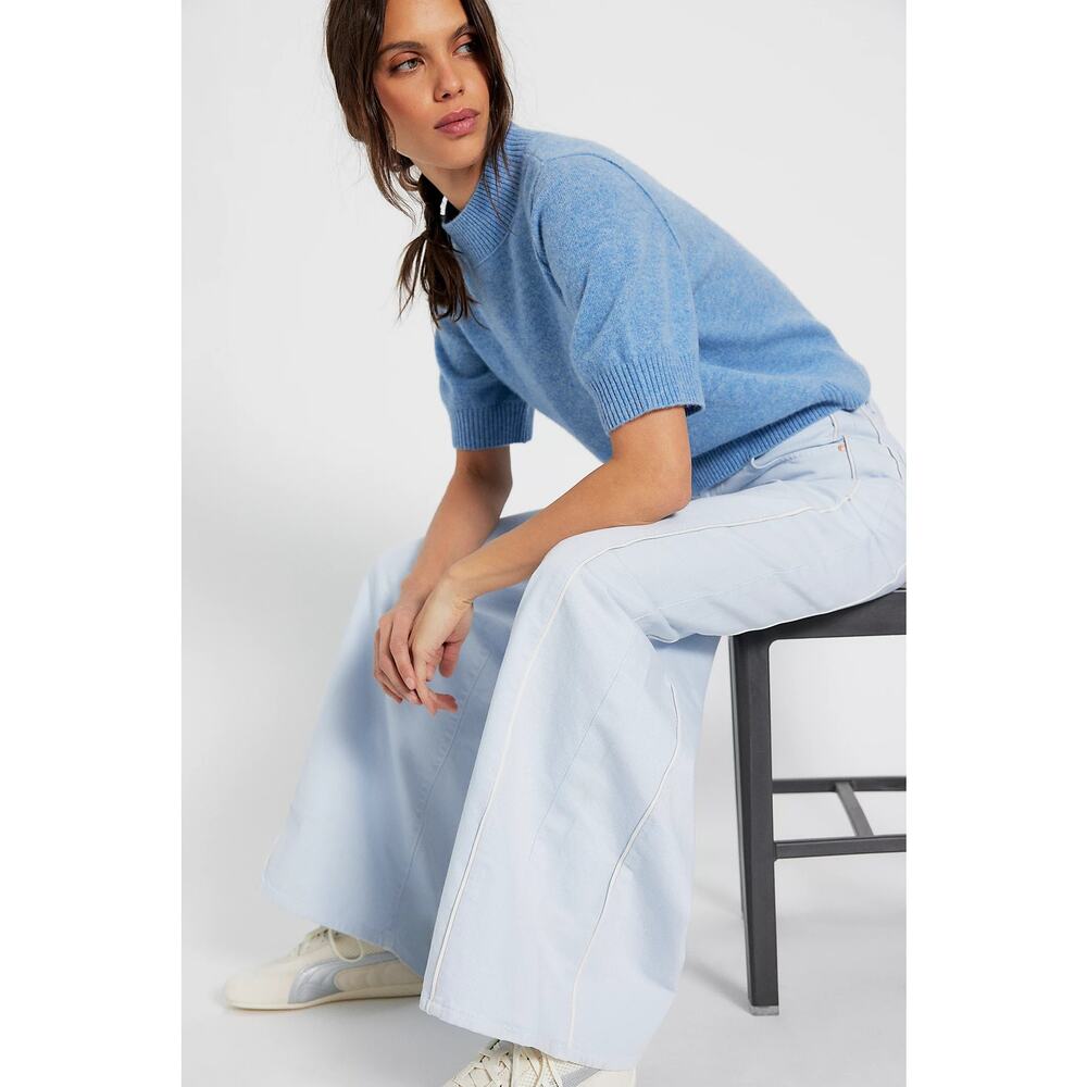 Mother The Piped-Dream Button Sneak Jeans Hit The Hay Xenon Blue Size 24 NWT